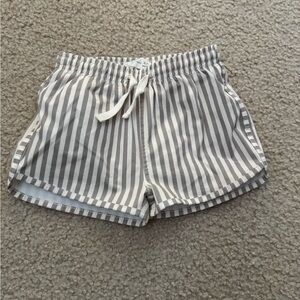 Quincy Mae Cream and Gray Striped swim Shorts